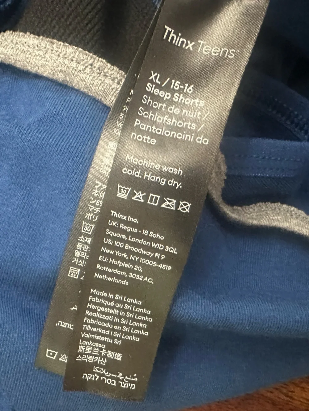 Thinx Blue Teens Night / Period Shorts with Gray Trim